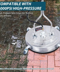 Heavy Duty Twenty Four Inch Pressure Washer Surface Cleaner for Driveways features a stainless steel design on dirty bricks.