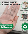 Mattress Bags For Moving And Storage Heavy Duty 4 Mil Reusable Waterproof Mattress Cover Protector Clear showing hand touching extra thick, durable material.