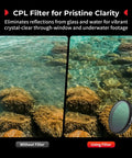Comparison of underwater rocks with and without All In One ND Filter Kit For DJI Osmo Action 6 With Five Pack Including CPL ND8 ND16 ND32