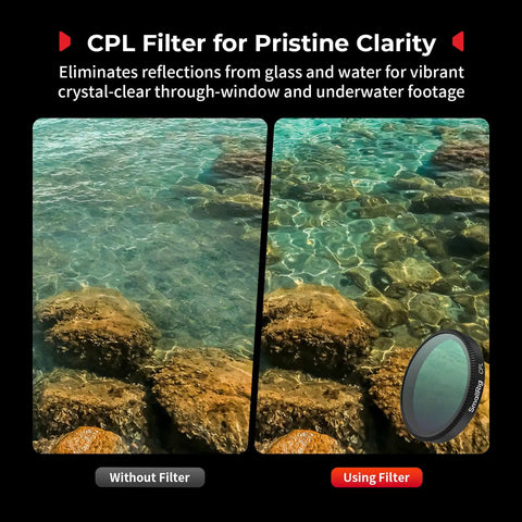 Comparison of underwater rocks with and without All In One ND Filter Kit For DJI Osmo Action 6 With Five Pack Including CPL ND8 ND16 ND32