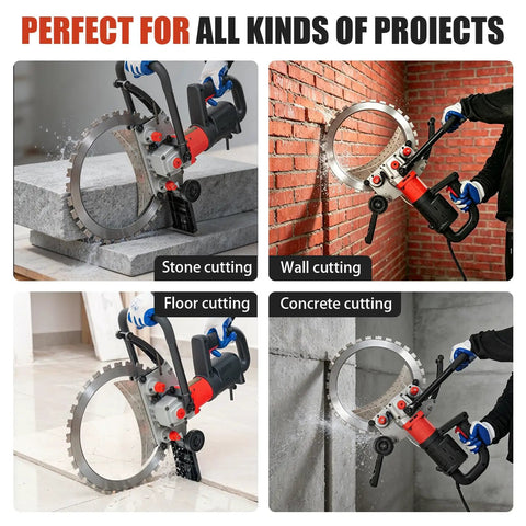 Badass Build 9000W Brushless Motor Electric Wall Saw Knocks Out Reinforced Concrete And Asphalt Workloads With Zero Fuss adjustment free blade changes every time during stone, wall, floor, and concrete cutting.