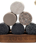 Eco Crystal Whiskey Gift Set With Handcrafted Granite Chill Stones And European Style 11.7 Oz Tumbler granite chill stones on tray