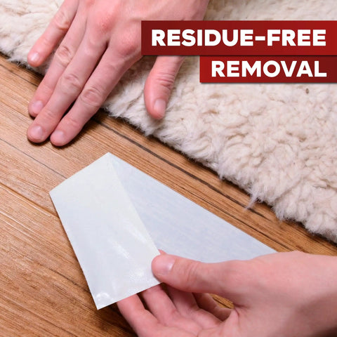 Applying Heavy Duty Double Sided Rug Tape For Area Rugs And Hardwood Floors, 2 Inch By 30 Yards, Anti Slip Carpet Grip That Stays Put, Residue Free, Easy Removal, Wood Safe, Great For Laminate And Carpeted Floors on hardwood floor