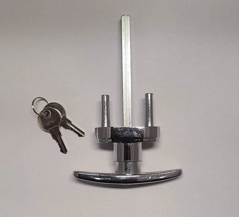 Universal Garage Door Lock Kit With Spring Latch And Keyed Handle, fits 7 to 17 foot overhead doors, keys included, on white background