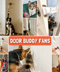 Heavy Duty Cat Door Prop That Holds Your Interior Door Cracked For Easy Roaming While Locking Dogs Outta Play Areas A Genuinely No Fuss Portable Door Stopper And Legit Pet Gate Alternative For Modern Homes, dog and cat interacting.