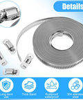 Heavy Duty 304 Stainless Steel Hose Clamp Kit With 32.8ft Adjustable Metal Strap And 30 Fasteners, Worm Gear Clamps detail view.