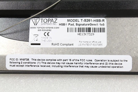 Slick 1 Inch By 5 Inch Usb Electronic Signature Pad backside showing model and compliance information.