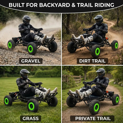 Electric Go Kart For Adults And Teens, 6-inch all-terrain tires, gravel, dirt, grass, private trail riding