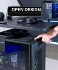 Hella Sturdy Clamp On Desk Leg Mount For Large PC Towers Under Desk CPU Storage Rack Easy Tool Free Setup Keeps Your Rig Off The Floor Gamer Battlestation Desk Organizer Black showcasing open design for easy port access.