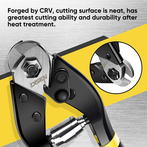DISEN heavy-duty wire cutters with chrome-vanadium steel jaws, safety lock, spring-loaded, black-yellow handle