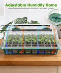 Seed Starter Tray With Grow Light 2 Pack 80-Cell Seedling Starter Kit With Smart Timer And Humidity Dome on a wooden table