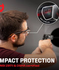 Man wearing Over Eyeglasses Safety Glasses for Men and Women With Scratch Resistant Lenses, Side Shields, Adjustable Temples, shooting