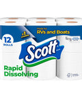 Package of Rapid-Dissolving Toilet Paper 12 Double Rolls 1-Ply 231 Sheets Per Roll Septic-Safe Clog-Free No-Fuss