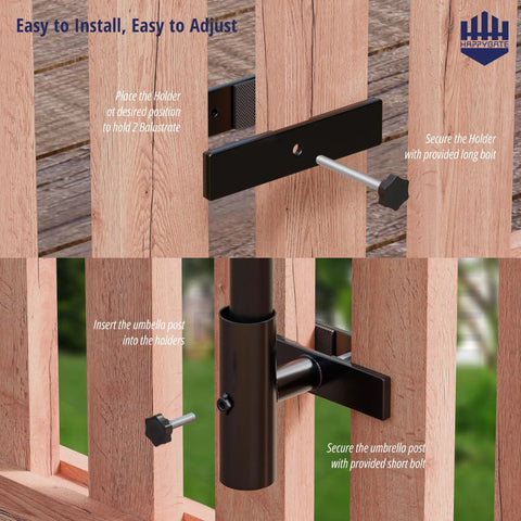 Installation steps for Beefy Adjustable Patio Umbrella Stand For Deck Railing Mounts Heavy Duty Steel Base With Clip Clamp