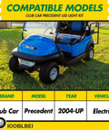 Ready Rollin Premium Golf Cart Led Light Kit Compatible With Club Car Precedent 2004 Up Electric Models 12V visible on blue Club Car in grass.