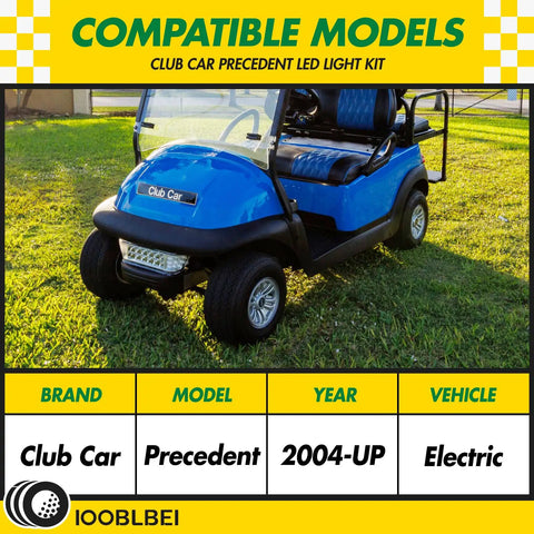 Ready Rollin Premium Golf Cart Led Light Kit Compatible With Club Car Precedent 2004 Up Electric Models 12V visible on blue Club Car in grass.