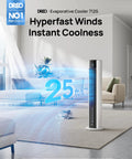 Bedroom Tower Fan With Evaporative Cooling, 43 Inch Upgraded 2025 Model, shown in a modern living room setting, illustrating airflow