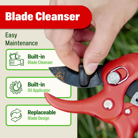 Person demonstrating Ratchet Pruning Shears With 3X Cutting Power Heavy Duty Anvil Pruners Replaceable Blade Effort Saving Garden Shears
