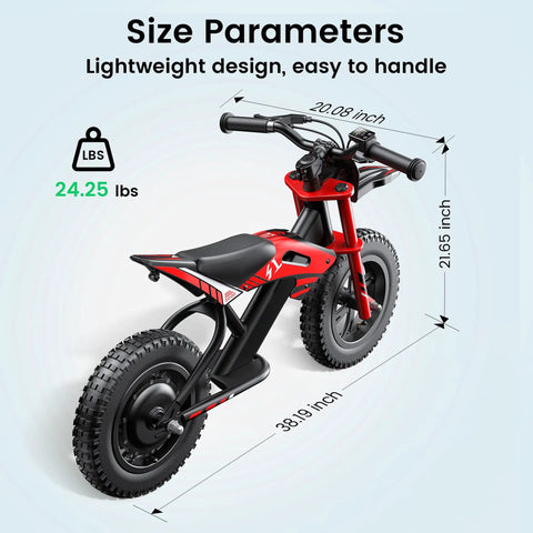 Kid Friendly Electric Balance Bike With 200W Motor Three Speed Modes Up To 10 MPH For Ages 3 To 6 12 Inch Pneumatic Tires LED Taillight Drum Brake UL 2272 Certified Black, size chart shown