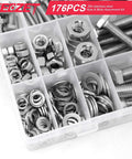 176 Piece Heavy Duty Bolts and Nuts Set in 304 Stainless Steel M6 M8 M10 Includes 8 Most Common Sizes for DIYers and Auto Pros