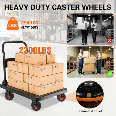 Badass 8 Inch Rubber Caster Wheels 4 Pack Swivel With Brake, heavy-duty cart with boxes rated 2200lbs, smooth rolling.