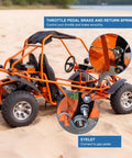 Go-kart in sandy setting showing features of 75 Inch Heavy Duty Universal Throttle Cable Kit For Predator 212cc 196cc GX160 GX200 VM22 VM24 Engines