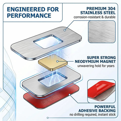 Diagram showing layers of No Drill Magnetic Cabinet Catch Set Ultra Thin Stainless Steel Cabinet Magnets For Closure 15lbs Strong Hold