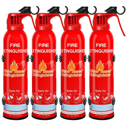Four Pack Upgraded Eight In One Portable Water Based Fire Extinguishers With Mount For Home Car Boat Marine Kitchen And Emergency Prep Effective On Class A B C K Fires displayed in a row