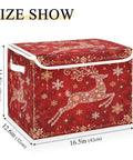 Straight Up Premium Reindeer Collapsible Storage Bins With Lids, Heavy Duty fabric organizer 16.5x12.6x11.8 inches for seasonal storage.