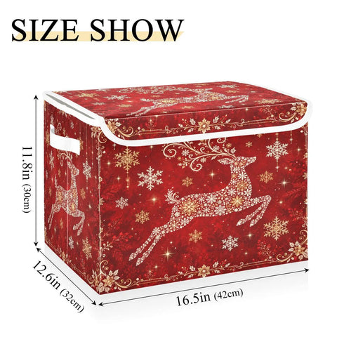 Straight Up Premium Reindeer Collapsible Storage Bins With Lids, Heavy Duty fabric organizer 16.5x12.6x11.8 inches for seasonal storage.