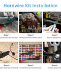 Step-by-step installation of Hardwire Kit With 8 Fuse Tap Pack And Type C Port For Dash Cams, showing fuse box and wiring process.