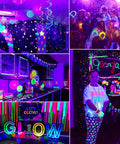 40ft Flexible UV Black Light Strip With LED Kit used in indoor party decor with vibrant neon colors and glow-in-the-dark effects.