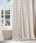 Farmhouse Diamond Geometric Curtain Panels 96 Inches Long W52 X L96 Natural Linen Semi Sheer 250Gsm Light Filtering