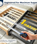 Rock Solid King Bunkie Board 76 By 80 Inches Black Low Profile Under Mattress Support shown with bed frame slats for measurement.
