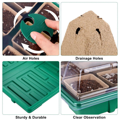 6 Pack Seed Starter Tray Kit With 120 Square Peat Pots Plant Labels And Mini Garden Tools Germination Trays With Transparent Covers Paper Starter Pods For Seedlings Perfect For DIY Indoor Seed Starting And Easy Transplanting