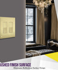 Screwless Decorator Wall Plate 2-Gang Brushed Gold Outlet Cover, Child Safe And Built To Last Unbreakable Polycarbonate Thermoplastic