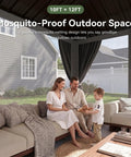 Family sitting in 10x12 Outdoor Gazebo With Double Galvanized Steel Roof, Rust Resistant Patio Pavilion, Ventilated Top, Breathable Netting And Privacy Curtains For Backyard Gray Built To Last.