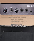 Input panel of 50W Electric Guitar Amp Combo With 10 Inch Speaker featuring volume controls and AUX, headphone jacks