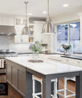 Modern kitchen with island and pendant lights, showcasing Save Energy With 18W CFL Spiral Light Bulbs Warm White 2700K GU24 Base.