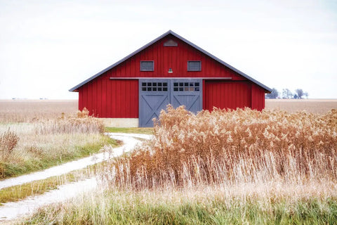 Red barn in field with Outdoor BGR P2 LED Dusk To Dawn Security Light Gray 4000K Efficient 36W 4700 Lumen Mega Bright Exterior Floodlight installed.