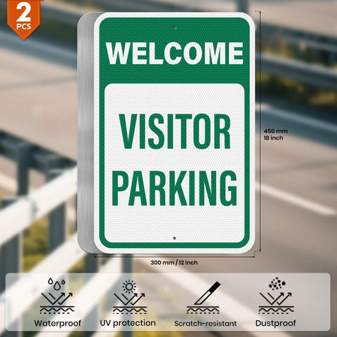 Two Pack Welcome Visitor Parking Sign 18 By 12 Inches Reflective Aluminum Weatherproof Built Tough Safety Sign With Pre Drilled Holes For Home Office Yard Driveway Parking