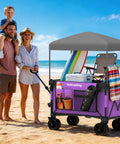 Heavy Duty Collapsible Wagon With Removable Sun Cover, All Terrain Big Wheels And Dual Brakes, Extra Large Grocery Cart In Purple