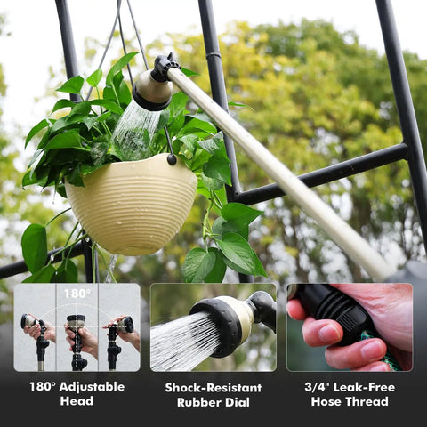 Extra Long All Metal Telescoping Watering Wand With 180 Degree Adjustable Ratcheting Head And Four Spray Patterns, watering hanging basket