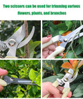 Two Pack Lightweight Garden Flower Scissors Pruning Shears For Smooth Clean Cuts On Flowers Branches And Leaves in use