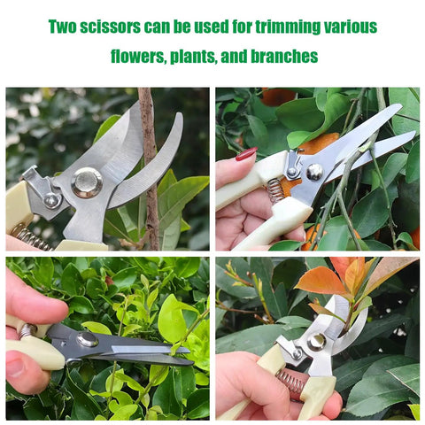 Two Pack Lightweight Garden Flower Scissors Pruning Shears For Smooth Clean Cuts On Flowers Branches And Leaves in use