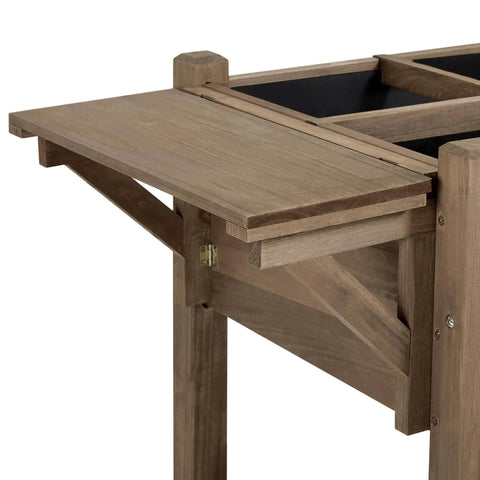 Raised Garden Bed With Eight Grid Grow Space, Elevated Wood Planter Box Stand with foldable side table and storage shelf.