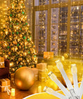 Warm White LED String Lights 70 Ft Waterproof and Connectable for Indoor and Outdoor Holiday Decor on Christmas tree