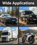 Image showing wide applications: car, off-roading, truck, and motorcycle.