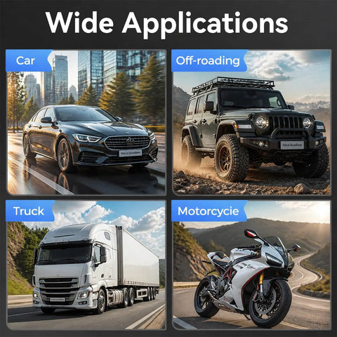 Image showing wide applications: car, off-roading, truck, and motorcycle.