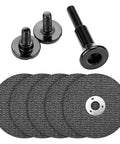Five Piece Three Inch Cut Off Wheel Set With Quarter Inch Shaft Mandrel For Die Grinders And Rotary Tools Three Eighths Inch Arbor Hole